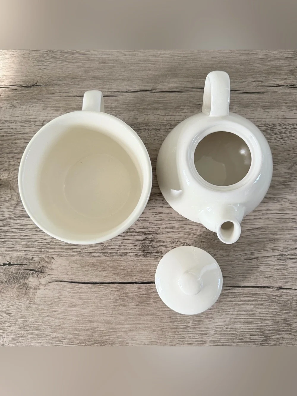 Pier 1 White Porcelain Single Serve Coffee Teapot Cup 3pcs Tea-for-One Stackable